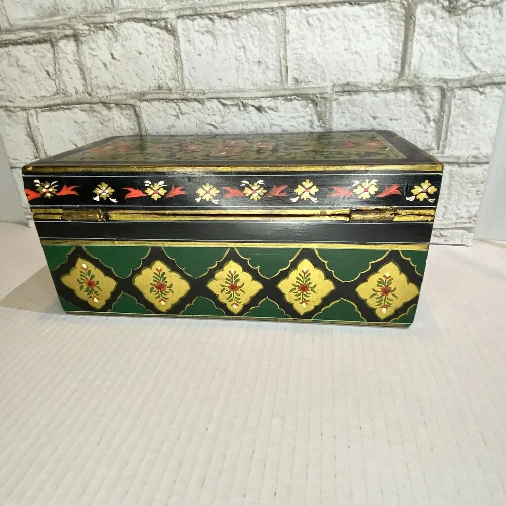 Ornate Indian Wooden Box Hand Painted